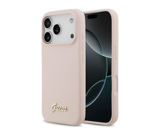 GUESS Silicone Script Metal Logo MagSafe do iPhone 17 Pro różowy - 1365586 - zdjęcie